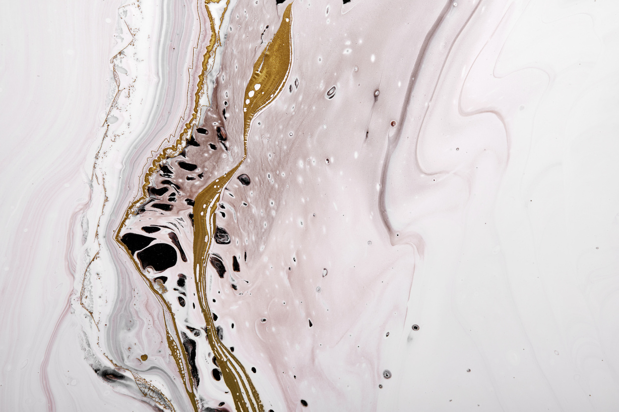 Acrylic Fluid Art. Gray and Beige Waves with Liquid Golden Curve. Abstract Marble Stone Background or Texture, Fake Kintsugi Technique